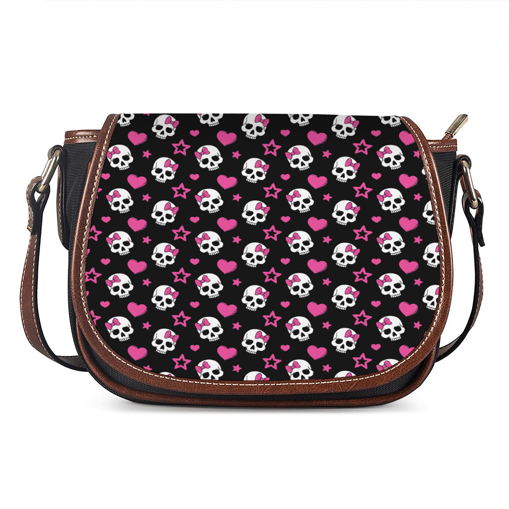 Girly Emo Skull Pattern Print Saddle Bag