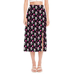 Girly Emo Skull Pattern Print Side Slit Midi Skirt