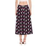 Girly Emo Skull Pattern Print Side Slit Midi Skirt