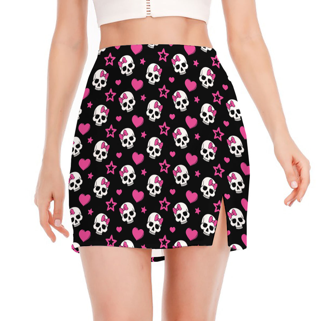 Girly Emo Skull Pattern Print Side Slit Mini Skirt