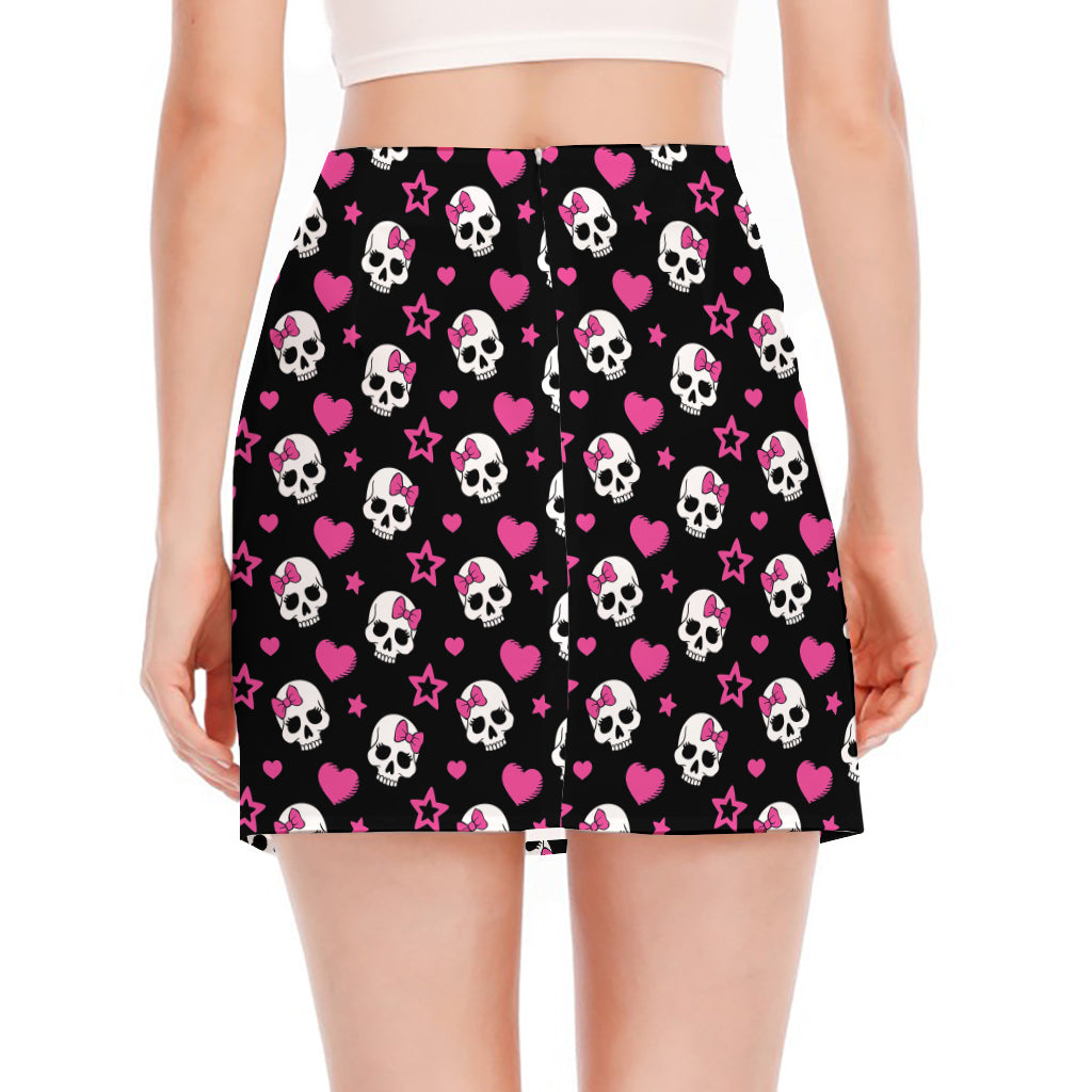 Girly Emo Skull Pattern Print Side Slit Mini Skirt