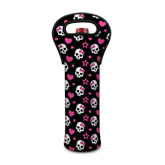 Girly Emo Skull Pattern Print Single Neoprene Wine Tote