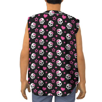 Girly Emo Skull Pattern Print Sleeveless Baseball Jersey