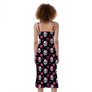 Girly Emo Skull Pattern Print Slim Fit Midi Cami Dress