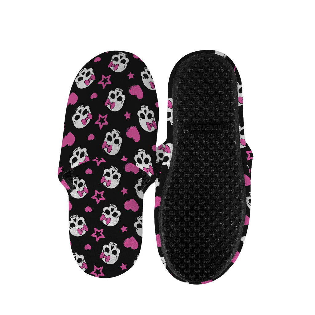 Girly Emo Skull Pattern Print Slippers