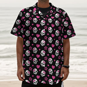 Girly Emo Skull Pattern Print Textured Short Sleeve Shirt