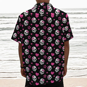 Girly Emo Skull Pattern Print Textured Short Sleeve Shirt