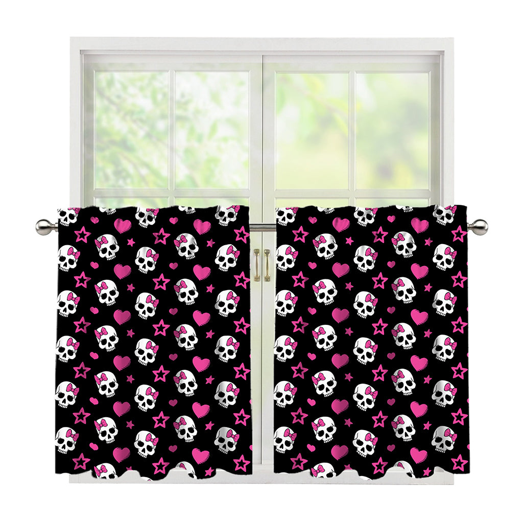 Girly Emo Skull Pattern Print Tier Curtains