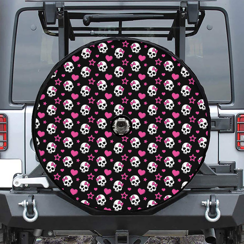 Girly Emo Skull Pattern Print Tire Cover With Camera Hole