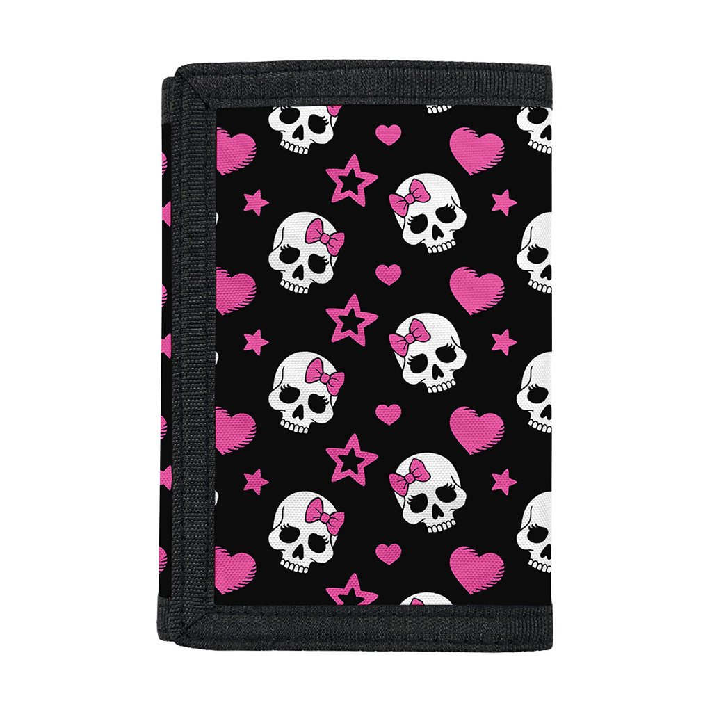 Girly Emo Skull Pattern Print Trifold Wallet