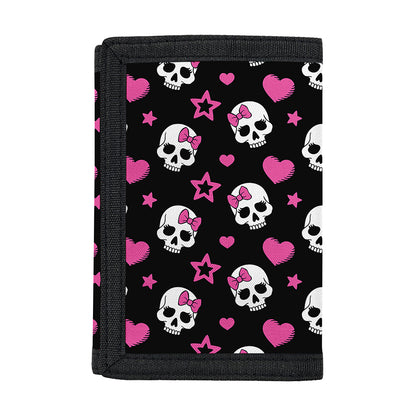 Girly Emo Skull Pattern Print Trifold Wallet