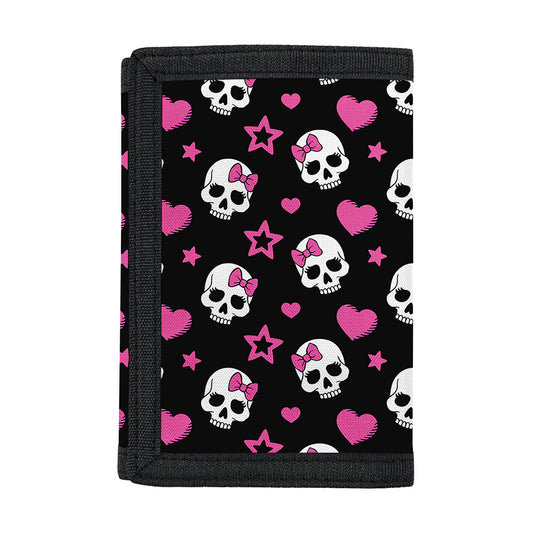 Girly Emo Skull Pattern Print Trifold Wallet
