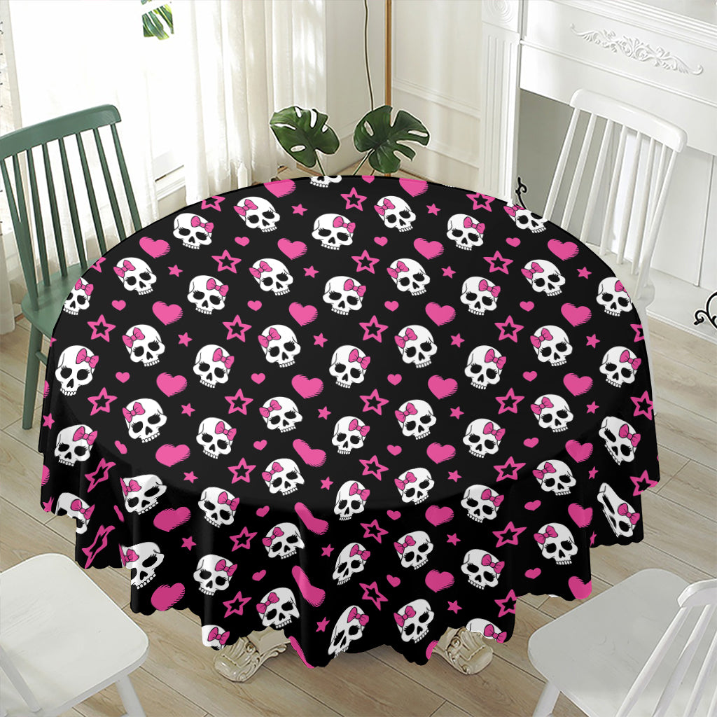 Girly Emo Skull Pattern Print Waterproof Round Tablecloth