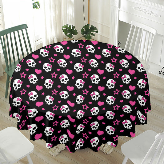 Girly Emo Skull Pattern Print Waterproof Round Tablecloth