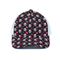 Girly Emo Skull Pattern Print White Mesh Trucker Hat