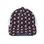 Girly Emo Skull Pattern Print White Mesh Trucker Cap