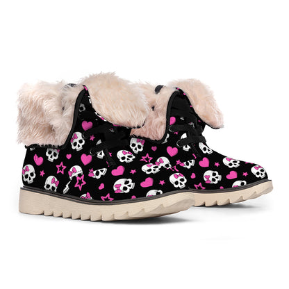 Girly Emo Skull Pattern Print Winter Boots