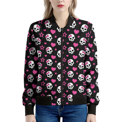 Girly Emo Skull Pattern Print Women's Bomber Jacket