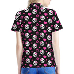 Girly Emo Skull Pattern Print Women's Polo Shirt
