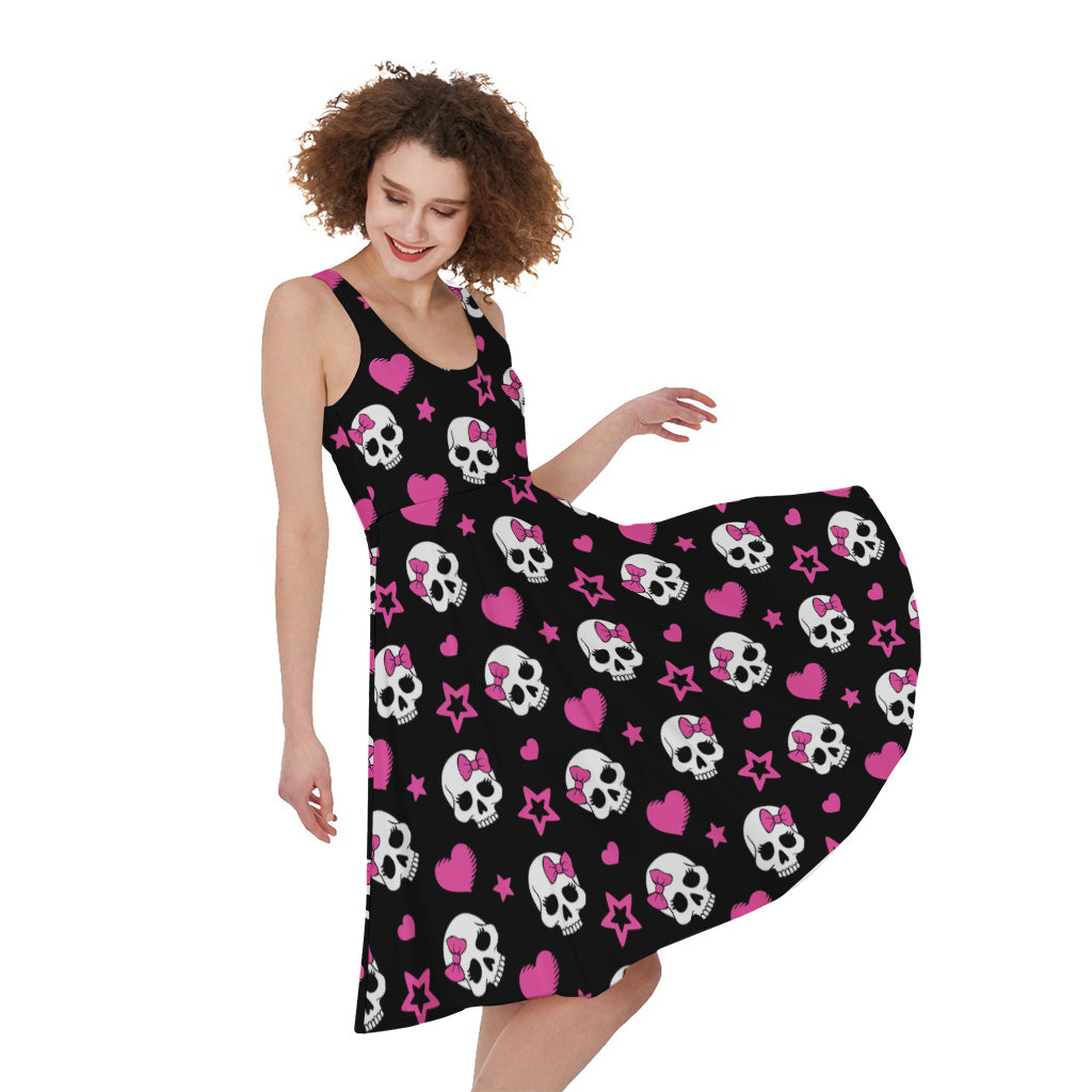 Girly Emo Skull Pattern Print Women's Sleeveless Dress