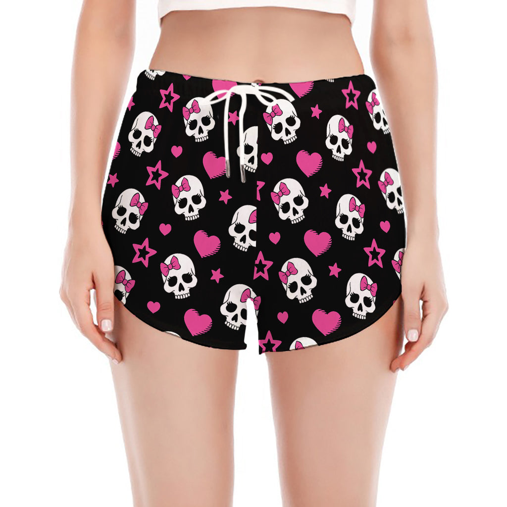 Girly Emo Skull Pattern Print Women's Split Running Shorts