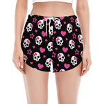 Girly Emo Skull Pattern Print Women's Split Running Shorts