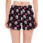 Girly Emo Skull Pattern Print Women's Split Running Shorts