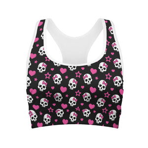 Girly Emo Skull Pattern Print Women's Sports Bra