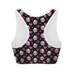 Girly Emo Skull Pattern Print Women's Sports Bra