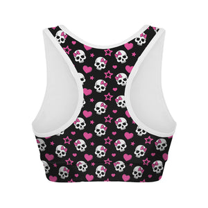 Girly Emo Skull Pattern Print Women's Sports Bra