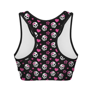 Girly Emo Skull Pattern Print Women's Sports Bra