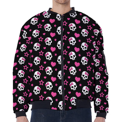 Girly Emo Skull Pattern Print Zip Sleeve Bomber Jacket
