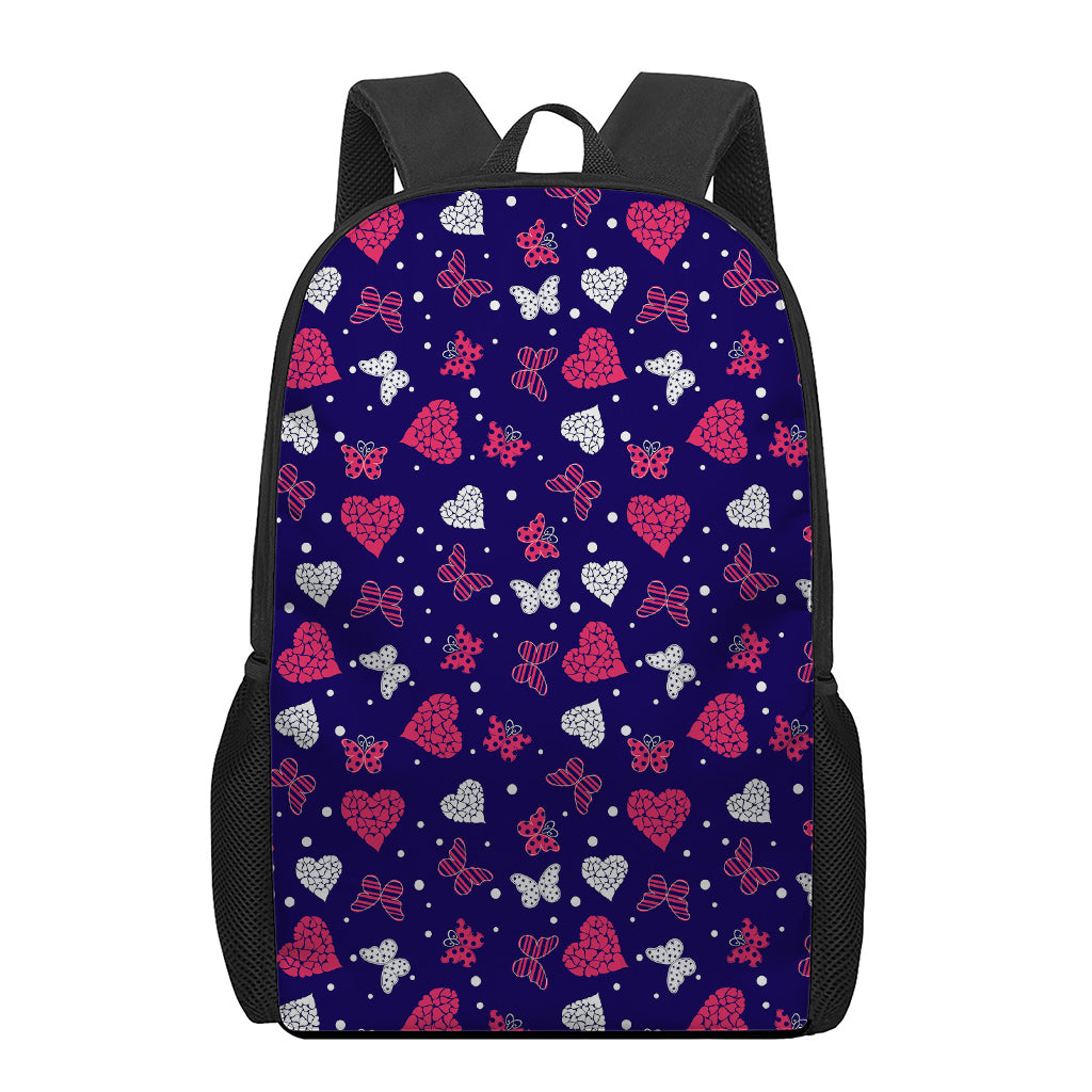 Girly Heart And Butterfly Pattern Print 17 Inch Backpack