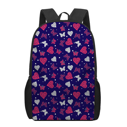 Girly Heart And Butterfly Pattern Print 17 Inch Backpack