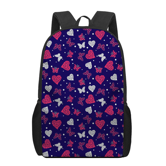 Girly Heart And Butterfly Pattern Print 17 Inch Backpack