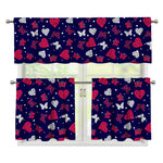 Girly Heart And Butterfly Pattern Print 3 Piece Kitchen Curtains