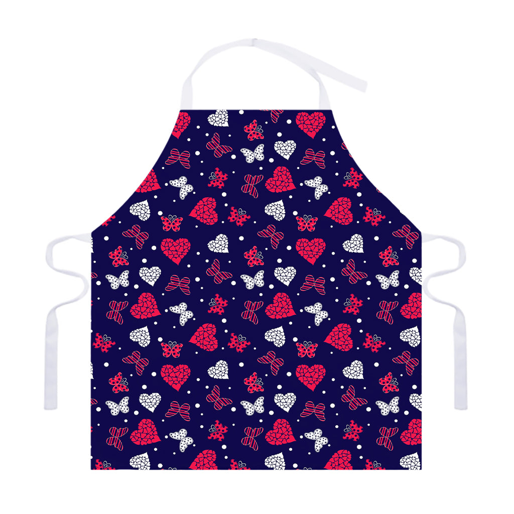 Girly Heart And Butterfly Pattern Print Adjustable Apron