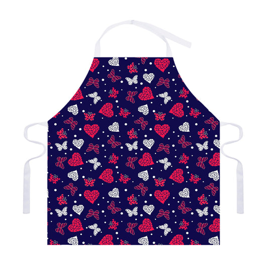 Girly Heart And Butterfly Pattern Print Adjustable Apron