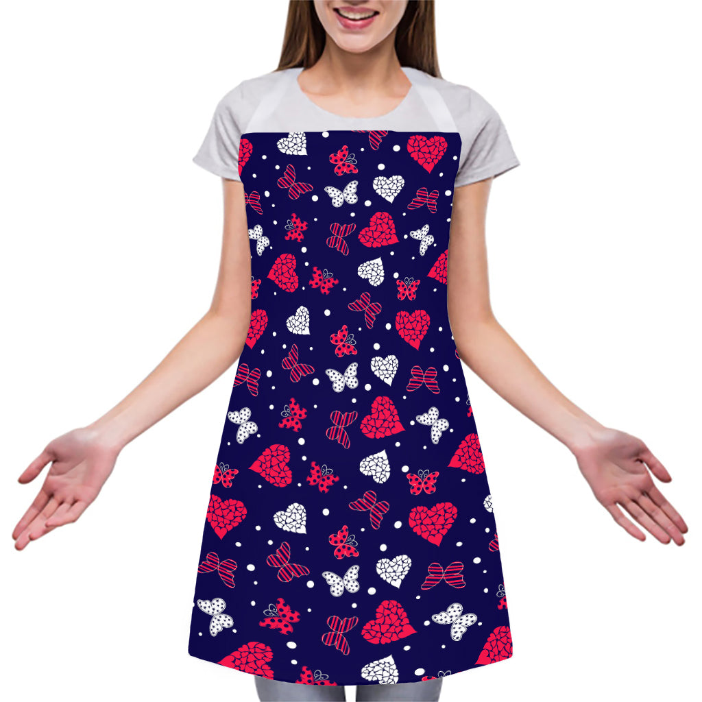 Girly Heart And Butterfly Pattern Print Adjustable Apron