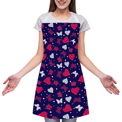 Girly Heart And Butterfly Pattern Print Adjustable Apron