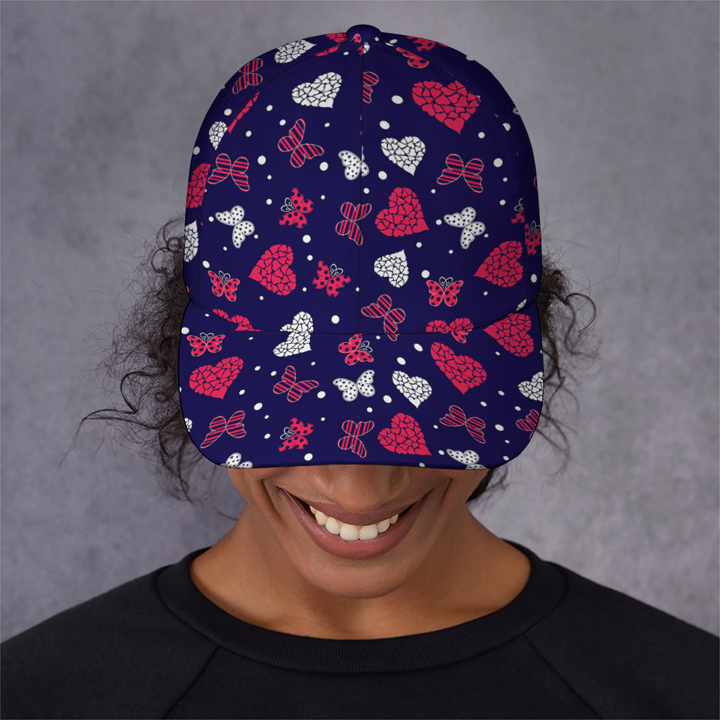 Girly Heart And Butterfly Pattern Print Baseball Cap