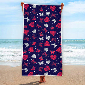 Girly Heart And Butterfly Pattern Print Beach Towel