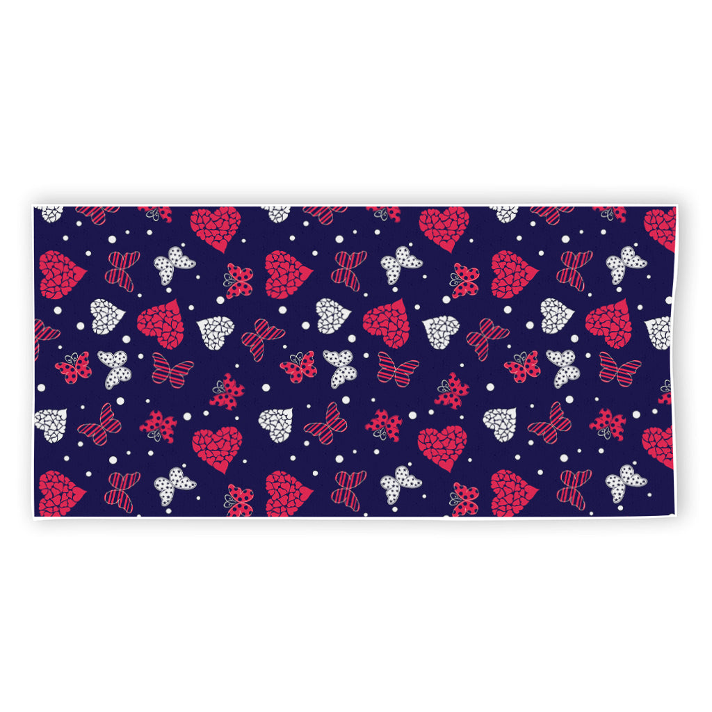 Girly Heart And Butterfly Pattern Print Beach Towel