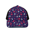 Girly Heart And Butterfly Pattern Print Black Mesh Trucker Hat