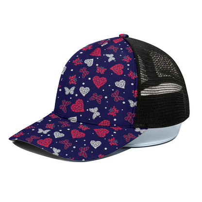 Girly Heart And Butterfly Pattern Print Black Mesh Trucker Cap