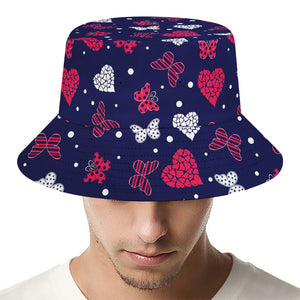 Girly Heart And Butterfly Pattern Print Bucket Hat