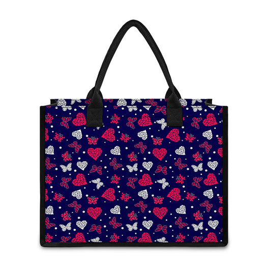 Girly Heart And Butterfly Pattern Print Canvas Tote Bag