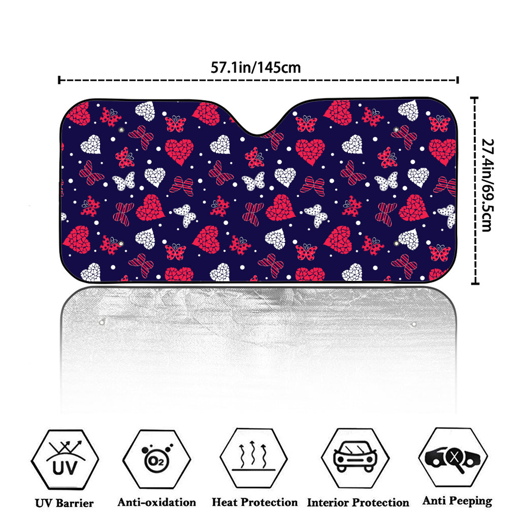 Girly Heart And Butterfly Pattern Print Car Windshield Sun Shade