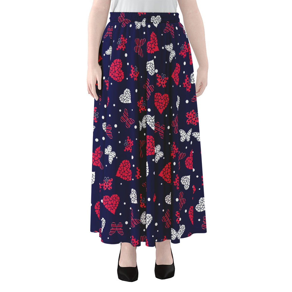 Girly Heart And Butterfly Pattern Print Chiffon Maxi Skirt