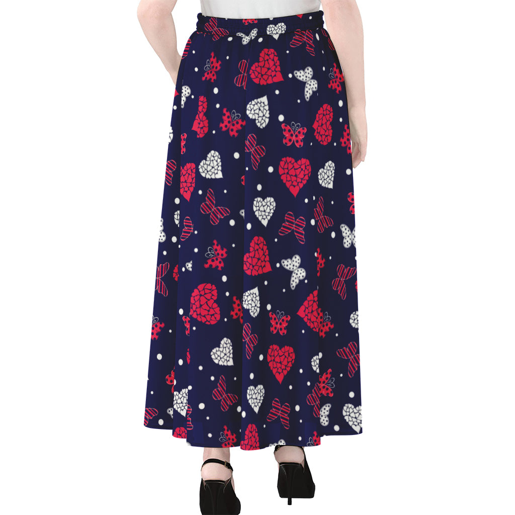 Girly Heart And Butterfly Pattern Print Chiffon Maxi Skirt